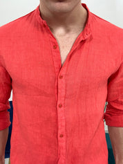 CAMICIA IN LINO COLLO COREANO 0895 col.CORALLO
