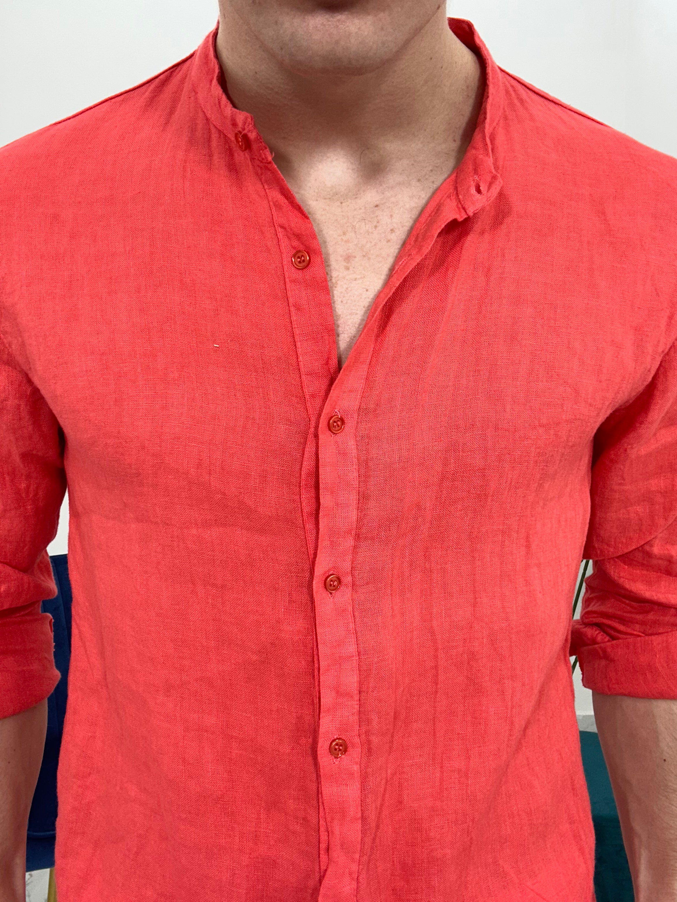 CAMICIA IN LINO COLLO COREANO 0895 col.CORALLO