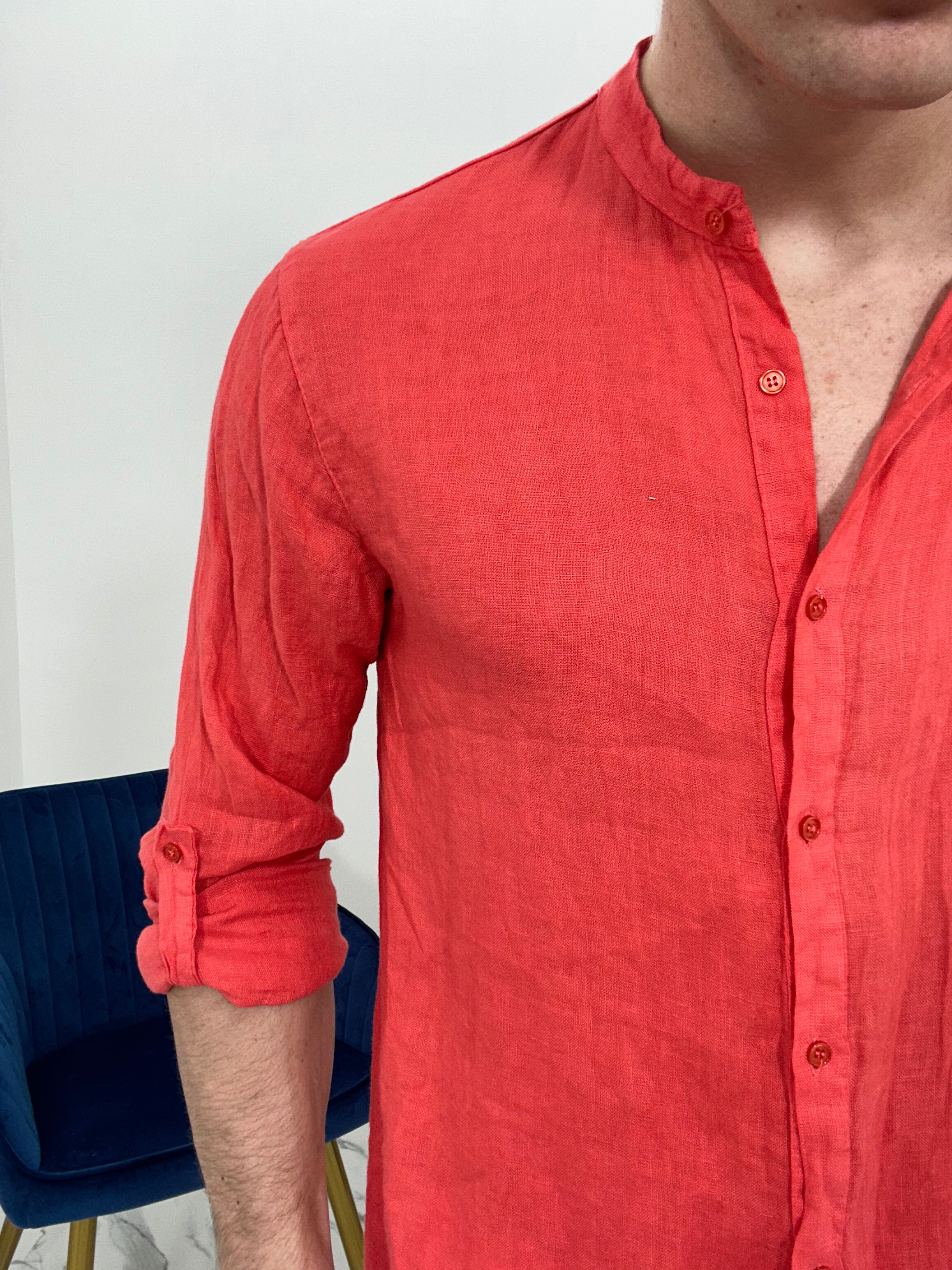 CAMICIA IN LINO COLLO COREANO 0895 col.CORALLO