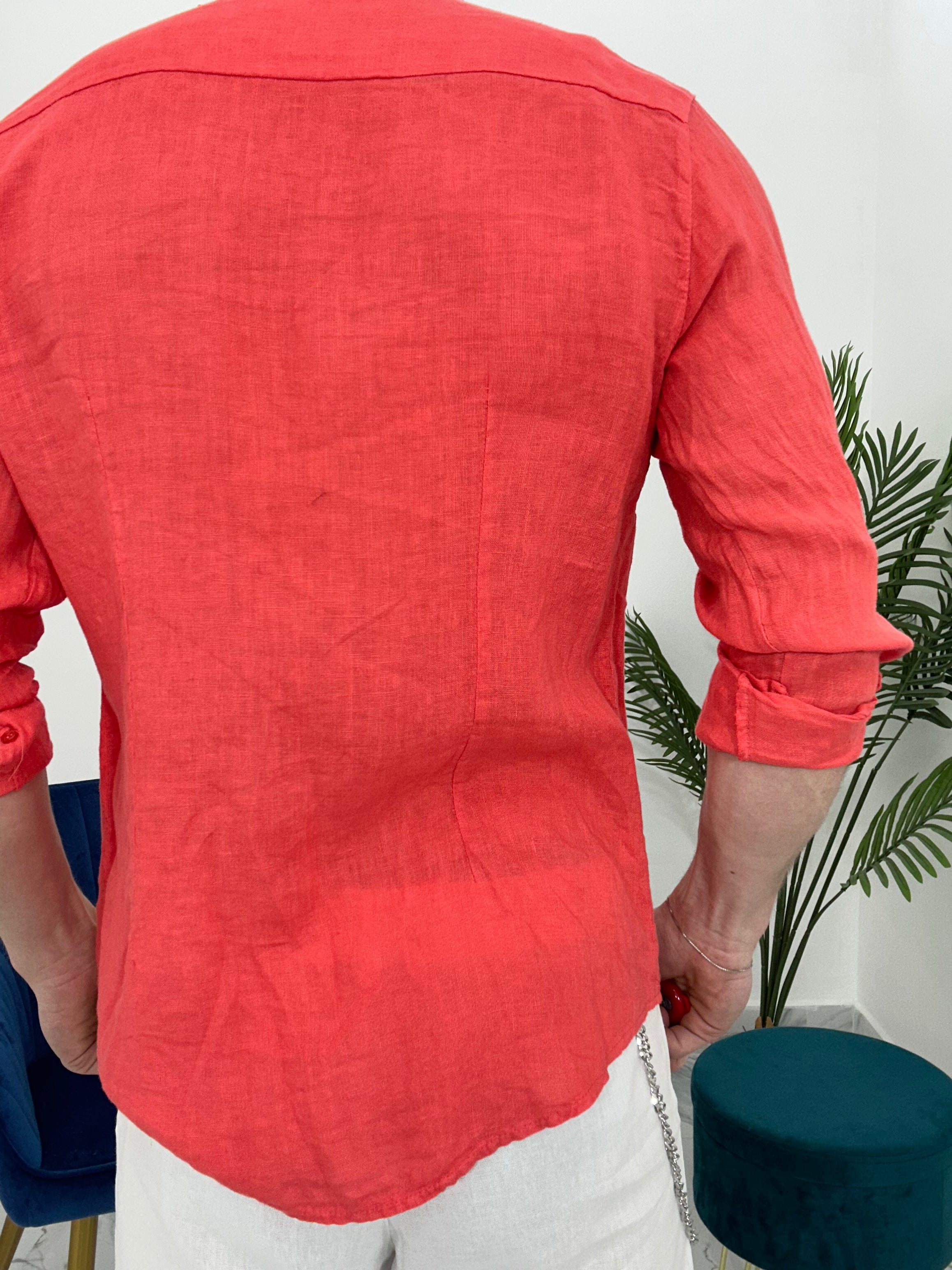 CAMICIA IN LINO COLLO COREANO 0895 col.CORALLO
