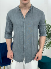 CAMICIA IN LINO COLLO COREANO 0895 col.GRIGIO