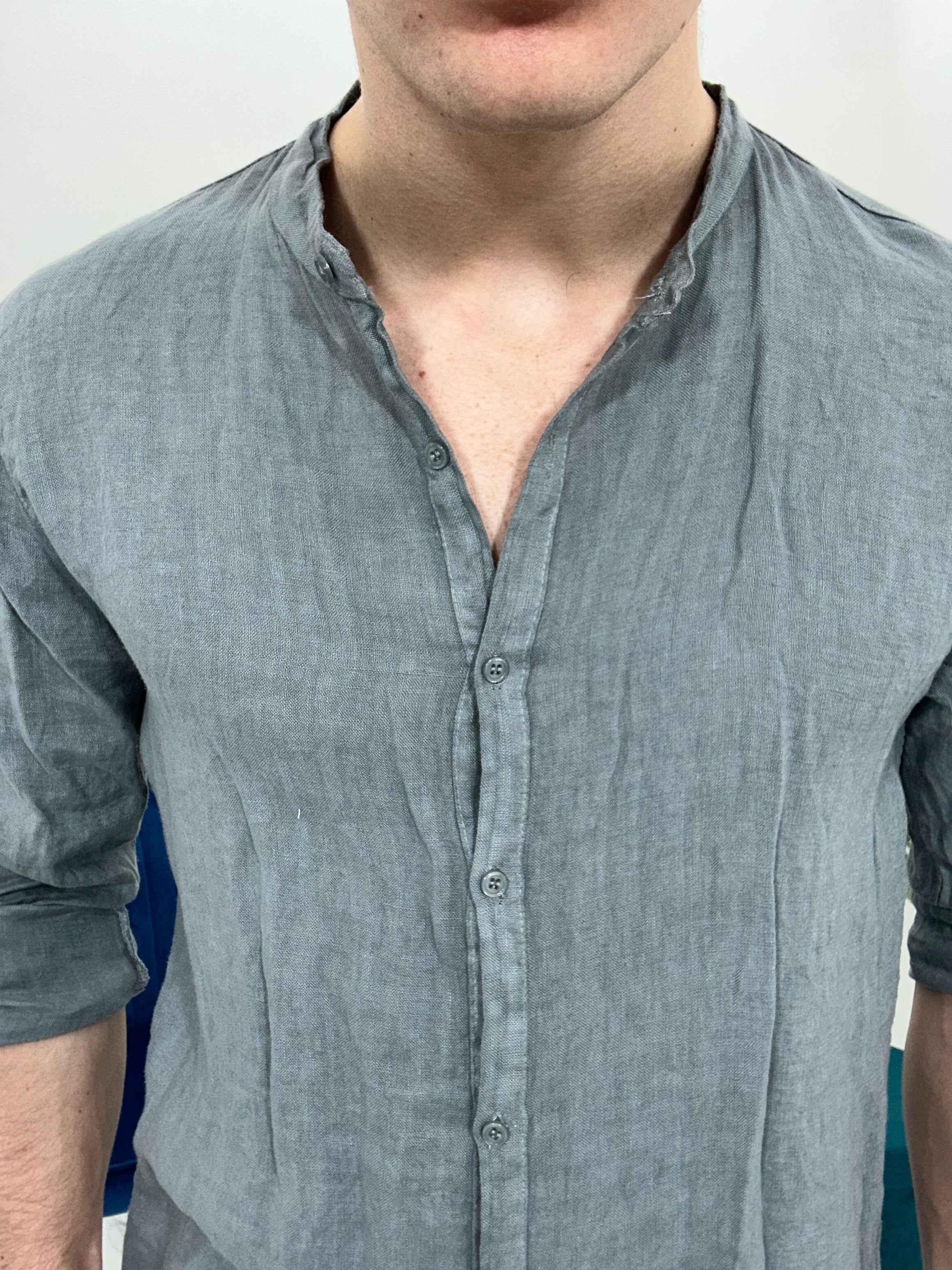 CAMICIA IN LINO COLLO COREANO 0895 col.GRIGIO