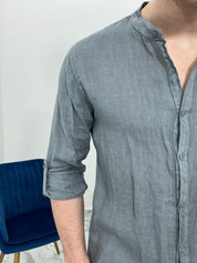 CAMICIA IN LINO COLLO COREANO 0895 col.GRIGIO