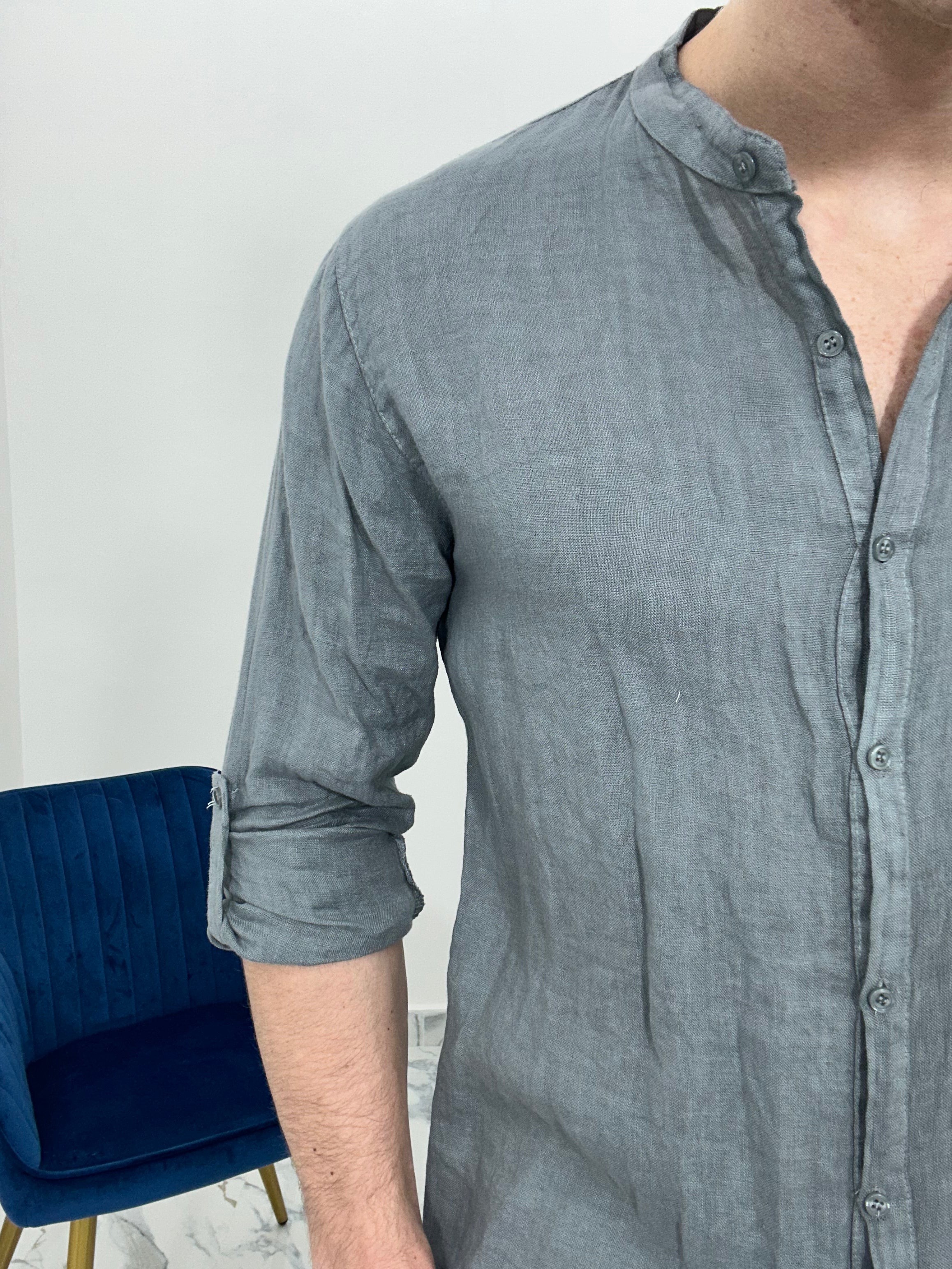 CAMICIA IN LINO COLLO COREANO 0895 col.GRIGIO
