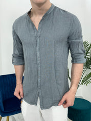 CAMICIA IN LINO COLLO COREANO 0895 col.GRIGIO