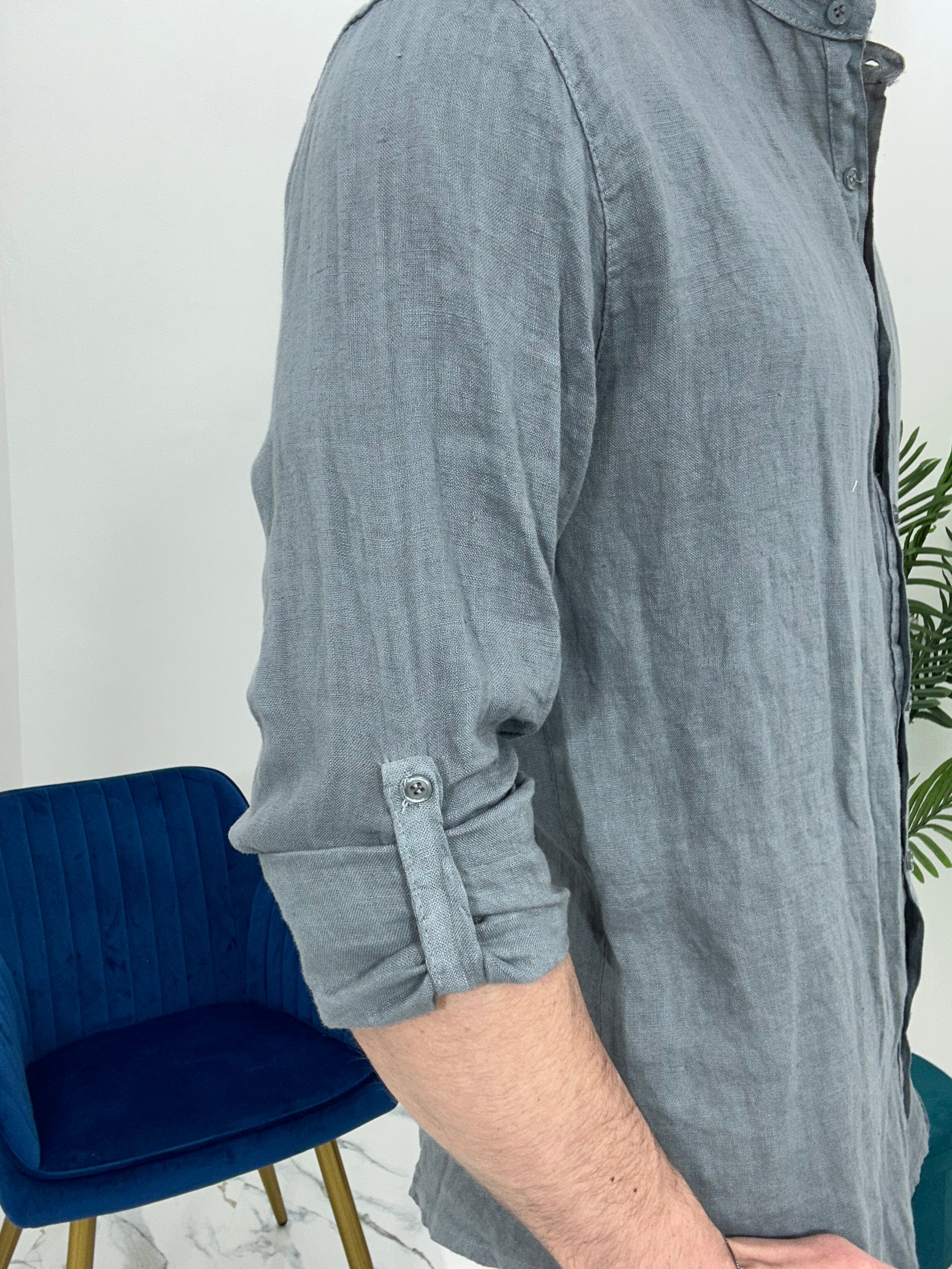 CAMICIA IN LINO COLLO COREANO 0895 col.GRIGIO