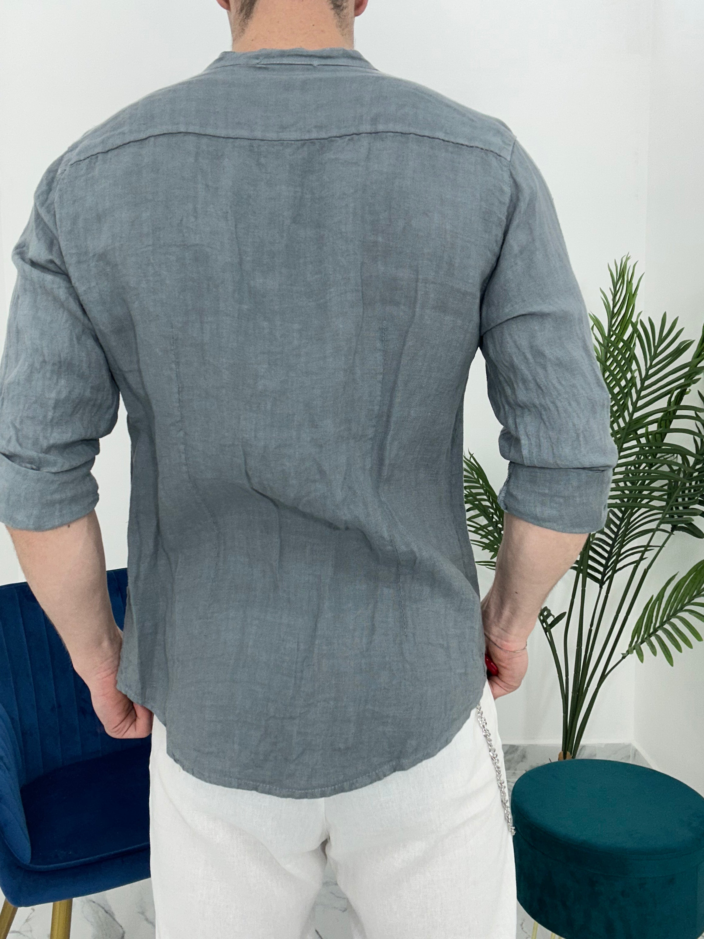 CAMICIA IN LINO COLLO COREANO 0895 col.GRIGIO
