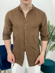 CAMICIA IN LINO COLLO COREANO 0895 col.MORO