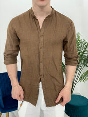 CAMICIA IN LINO COLLO COREANO 0895 col.MORO