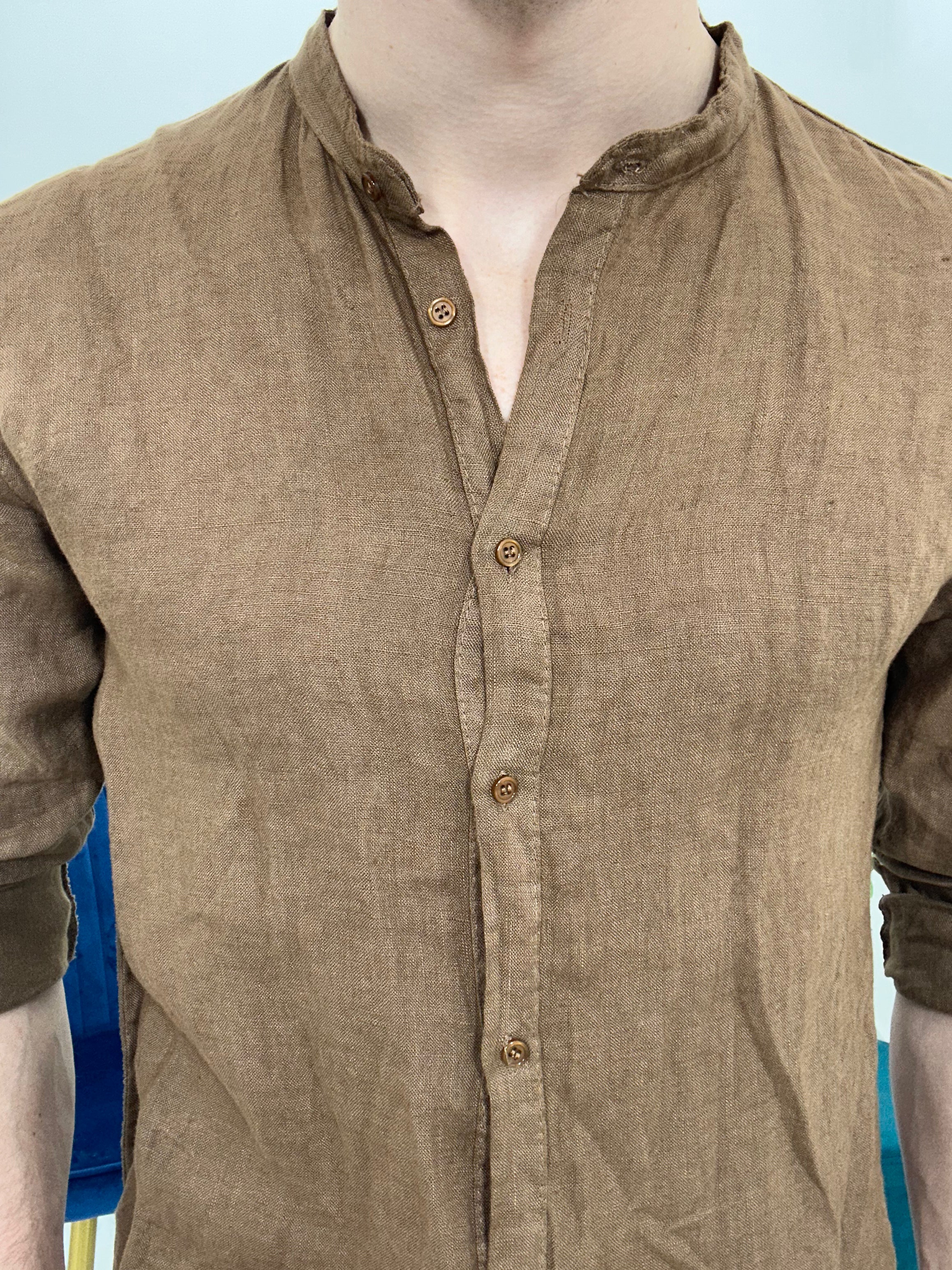 CAMICIA IN LINO COLLO COREANO 0895 col.MORO