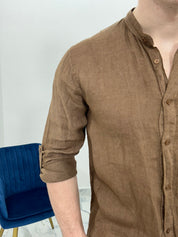 CAMICIA IN LINO COLLO COREANO 0895 col.MORO