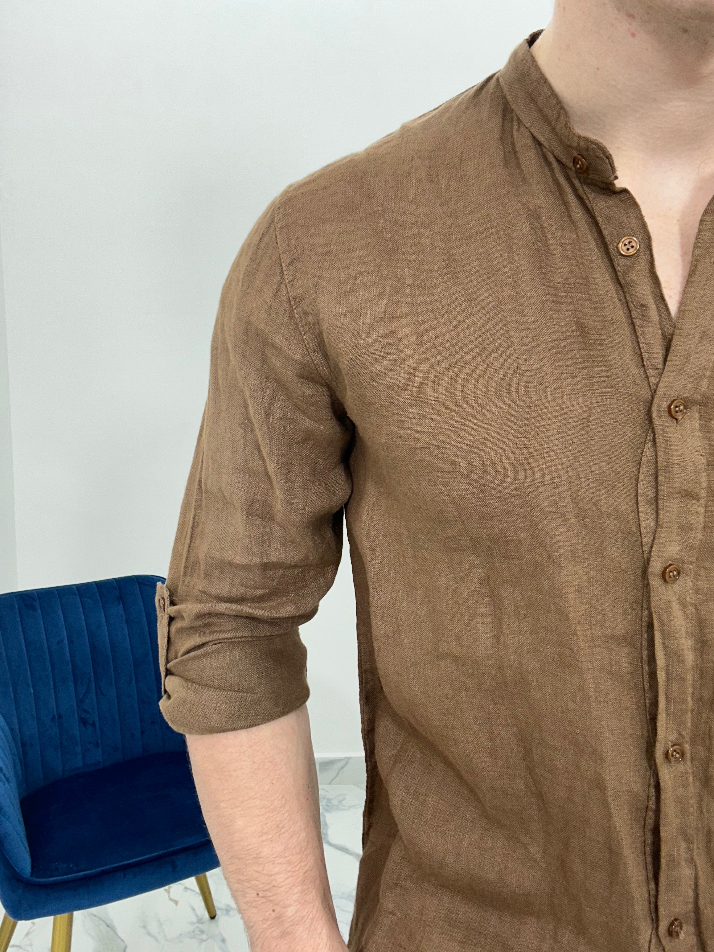 CAMICIA IN LINO COLLO COREANO 0895 col.MORO