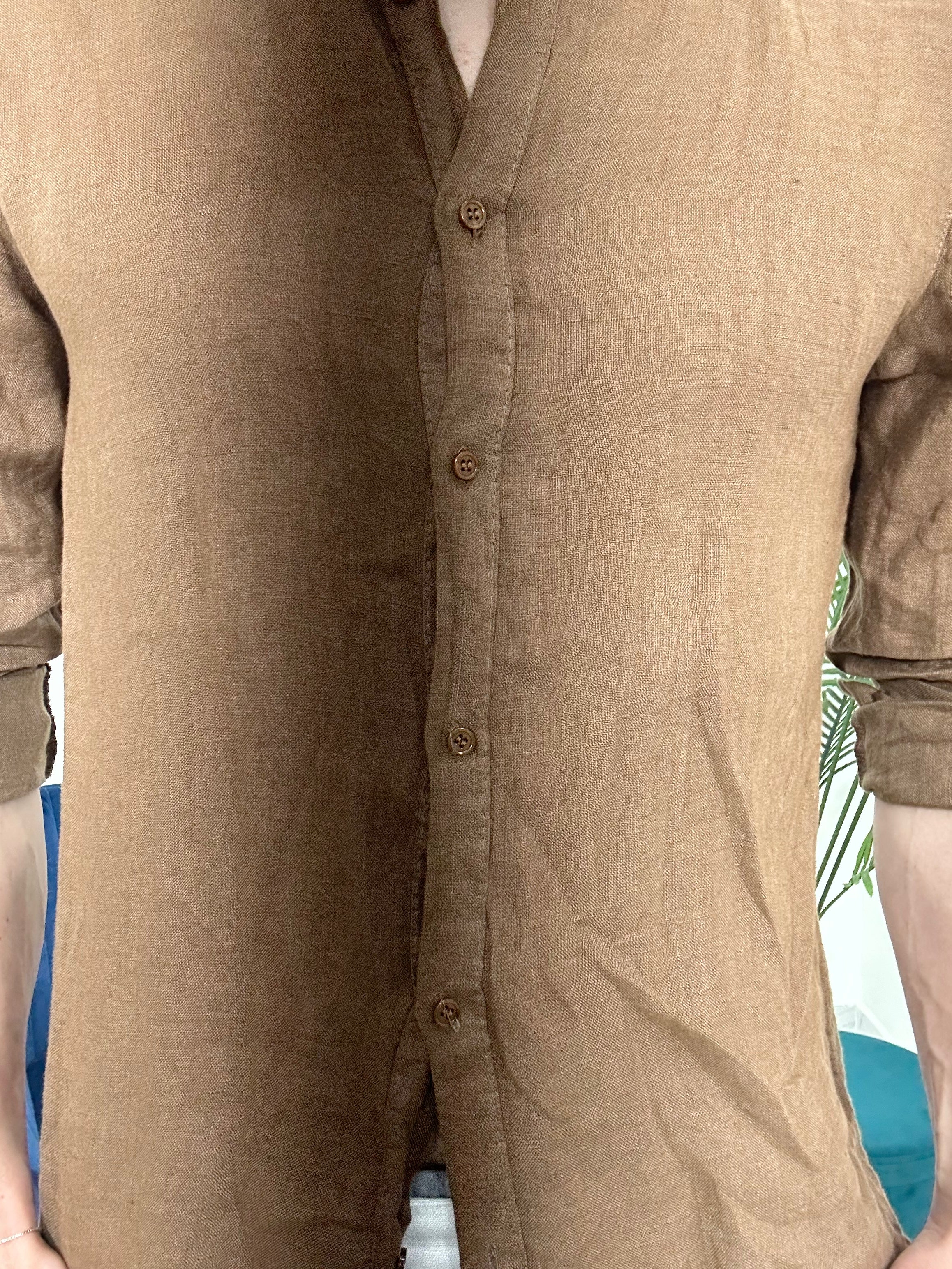 CAMICIA IN LINO COLLO COREANO 0895 col.MORO