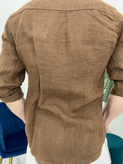 CAMICIA IN LINO COLLO COREANO 0895 col.MORO