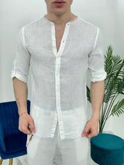 CAMICIA IN LINO SFRANGIATA col.BIANCO