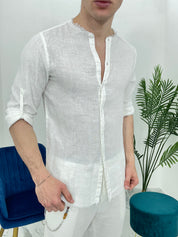 CAMICIA IN LINO SFRANGIATA col.BIANCO