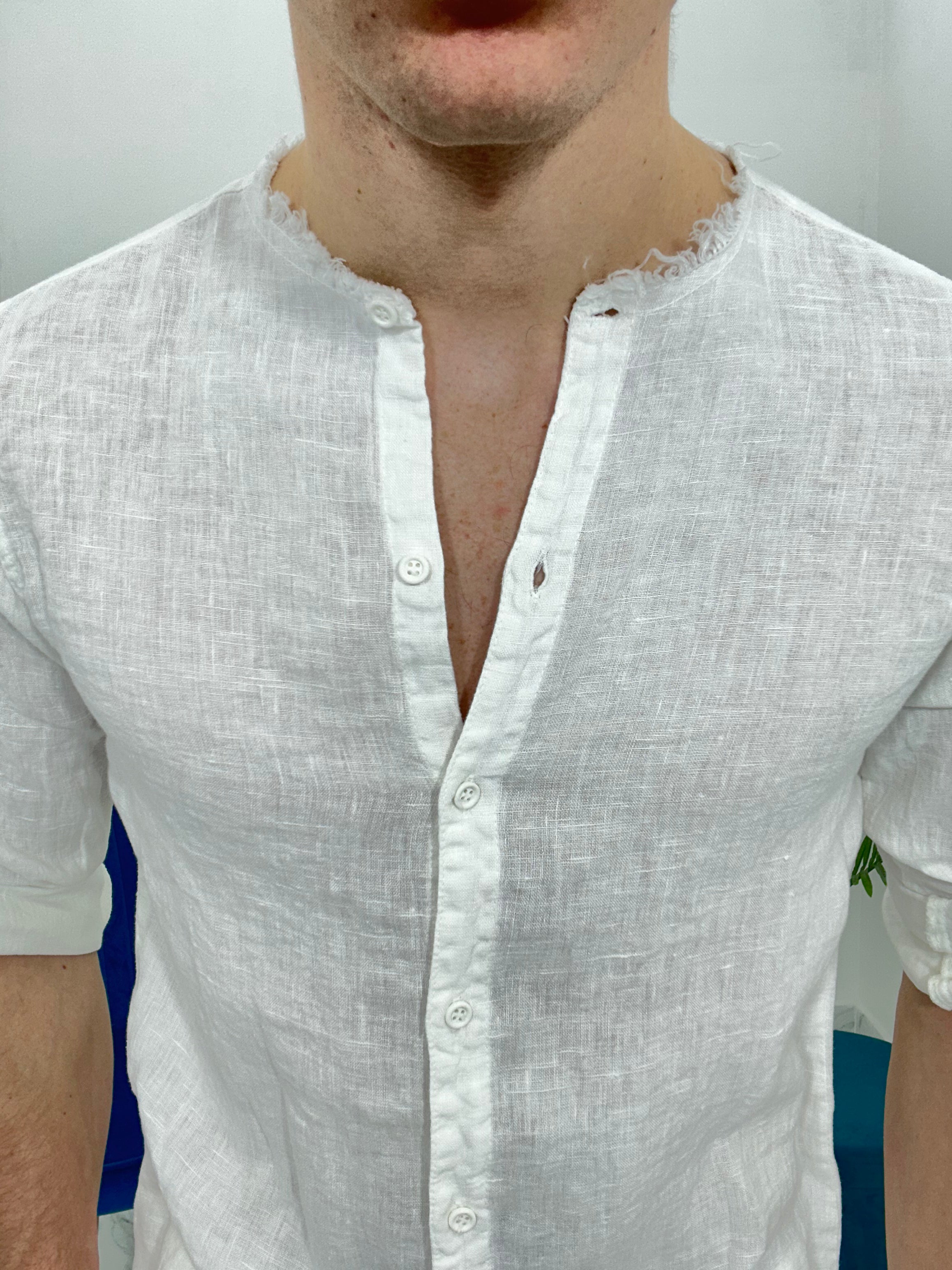 CAMICIA IN LINO SFRANGIATA col.BIANCO