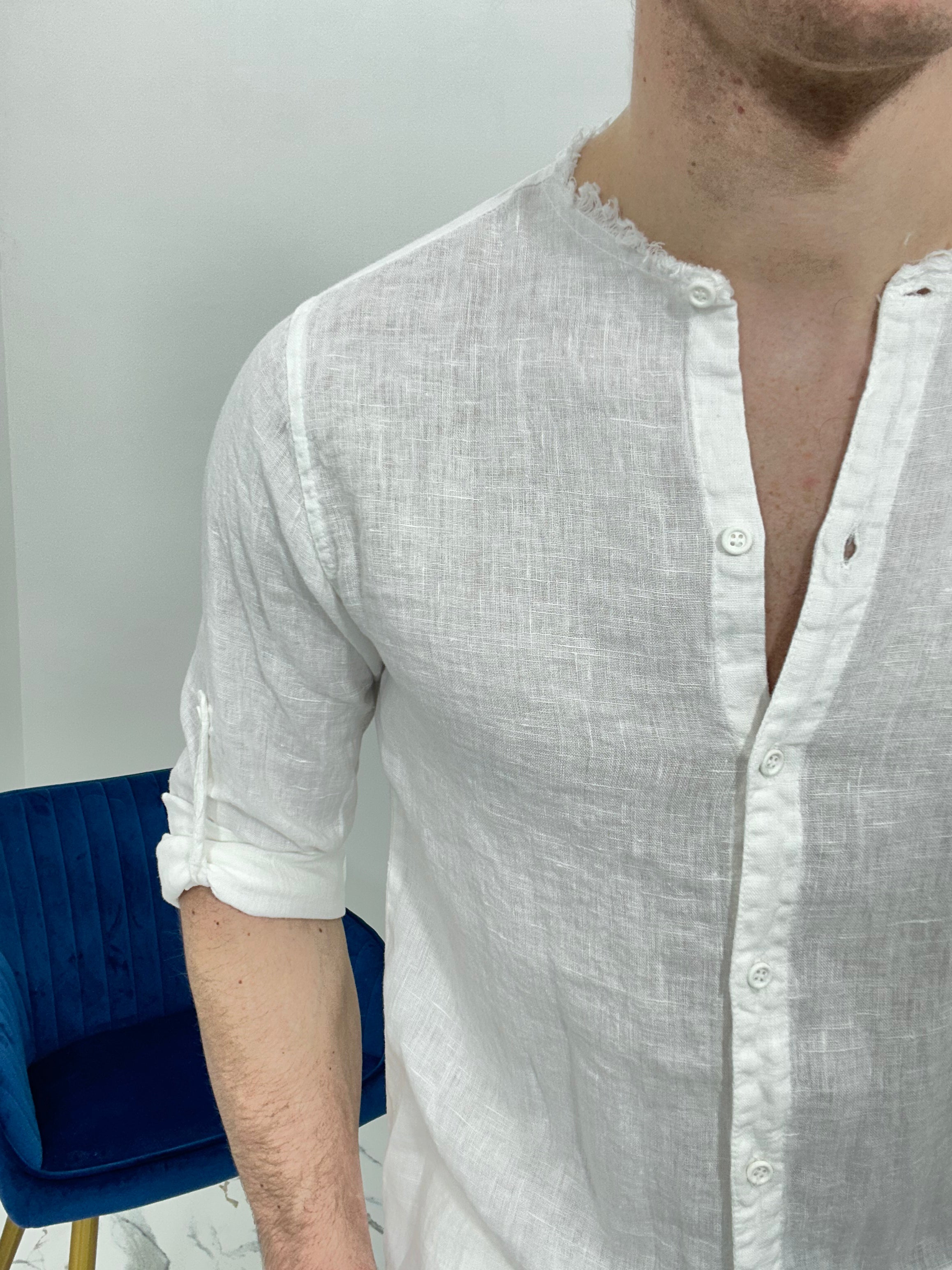 CAMICIA IN LINO SFRANGIATA col.BIANCO