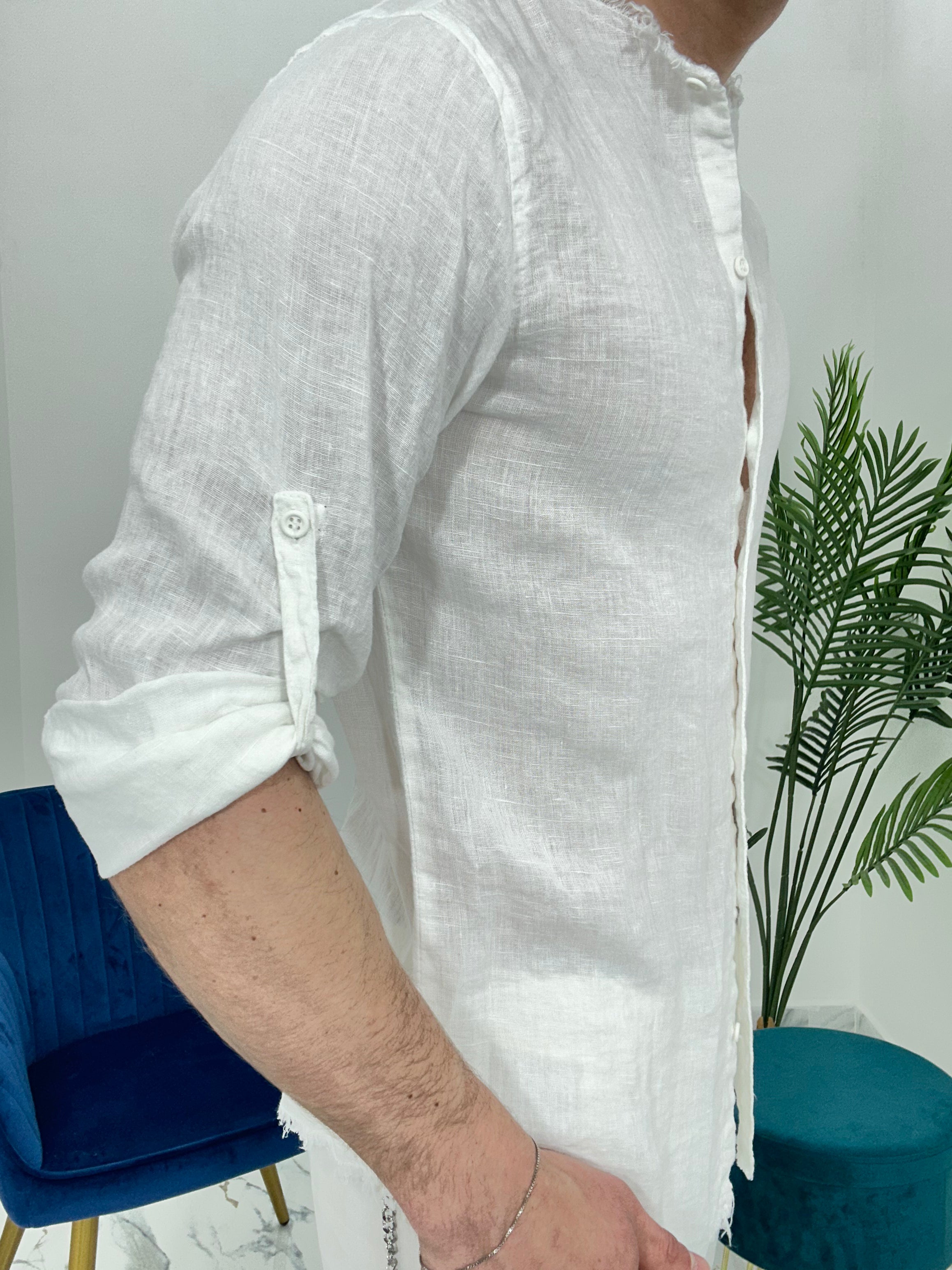 CAMICIA IN LINO SFRANGIATA col.BIANCO