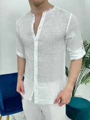 CAMICIA IN LINO SFRANGIATA col.BIANCO