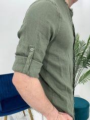 CAMICIA IN LINO SFRANGIATA col.VERDE