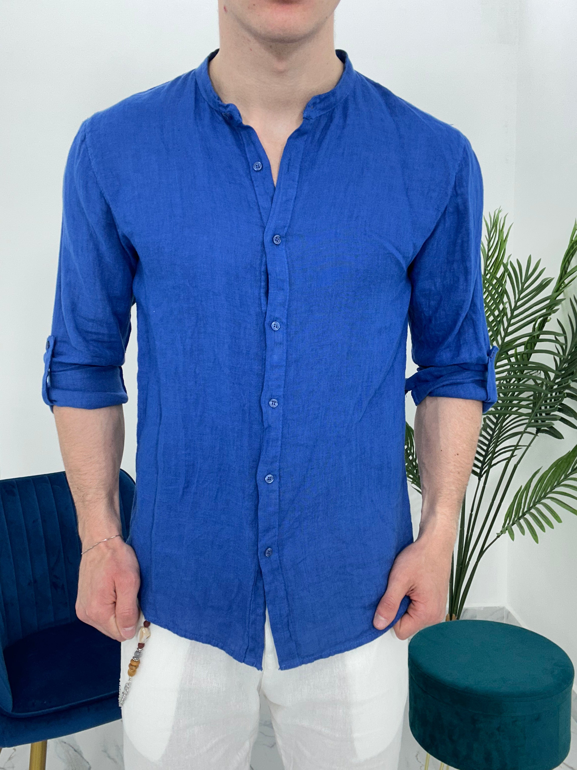 CAMICIA IN LINO COLLO COREANO 0895 col.ROYAL BLU