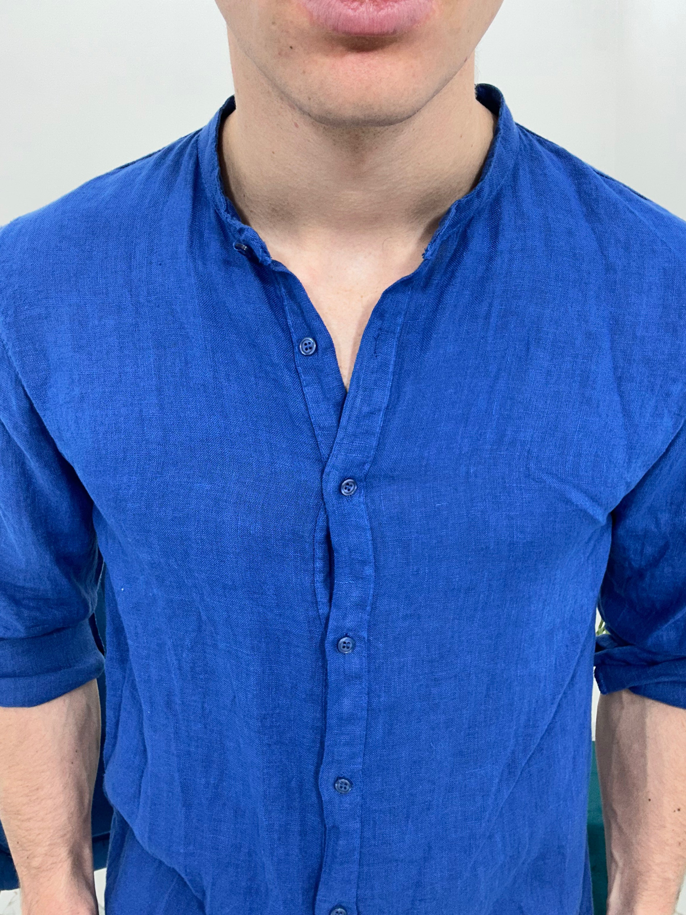CAMICIA IN LINO COLLO COREANO 0895 col.ROYAL BLU