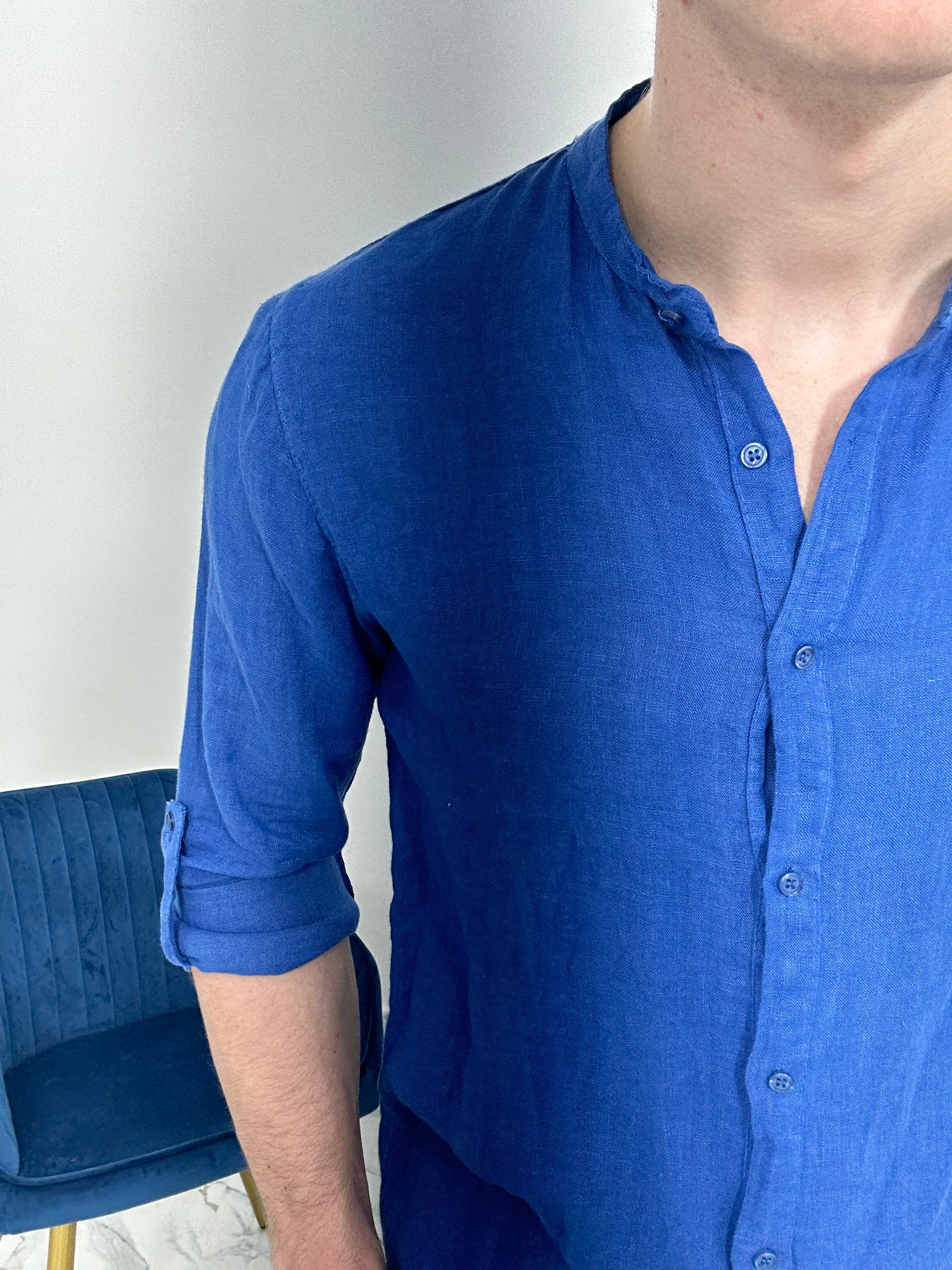 CAMICIA IN LINO COLLO COREANO 0895 col.ROYAL BLU