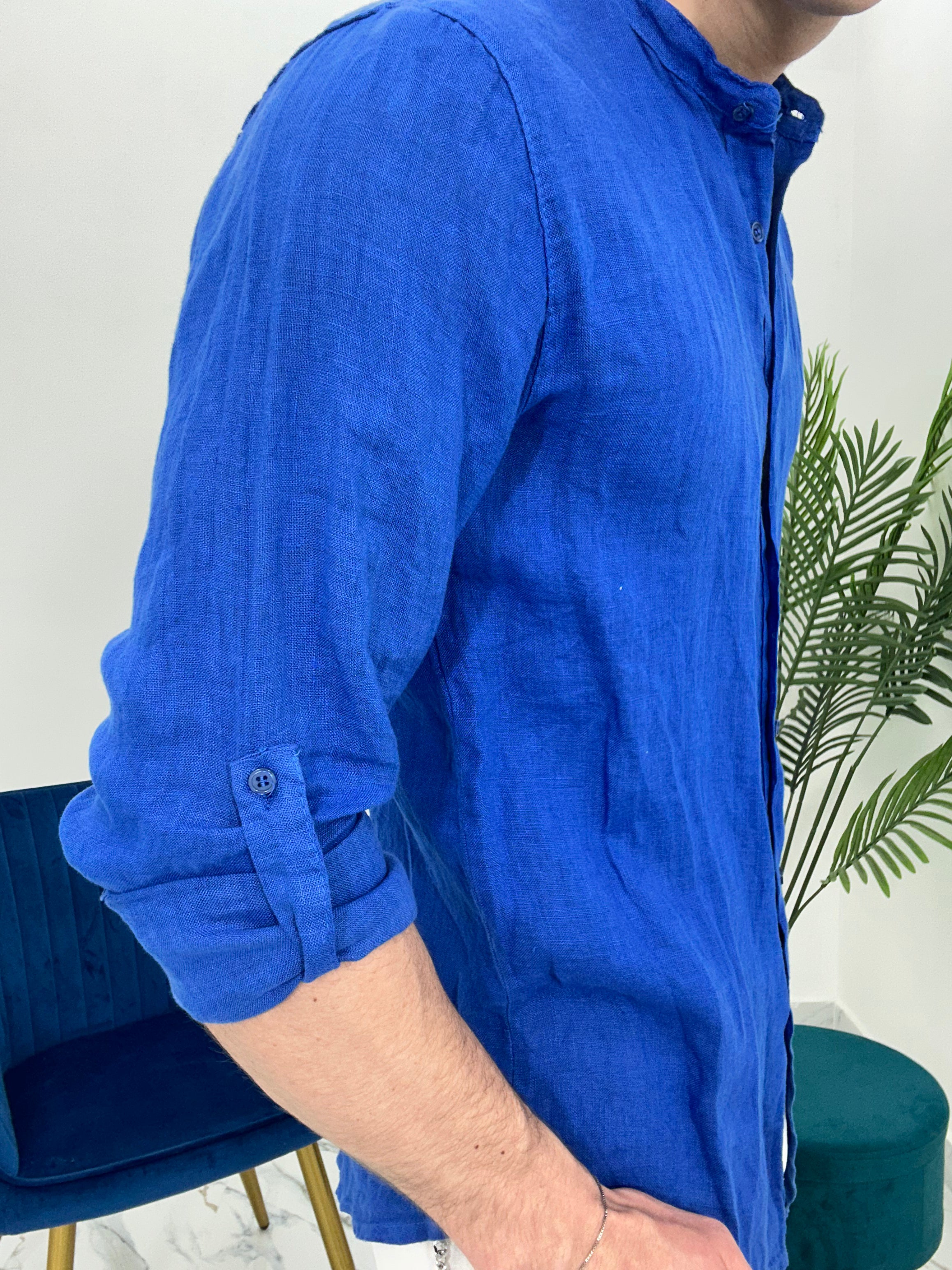 CAMICIA IN LINO COLLO COREANO 0895 col.ROYAL BLU