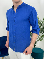 CAMICIA IN LINO COLLO COREANO 0895 col.ROYAL BLU