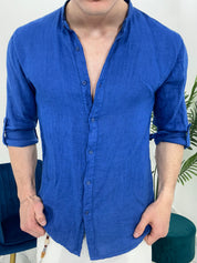 CAMICIA IN LINO COLLO COREANO 0895 col.ROYAL BLU