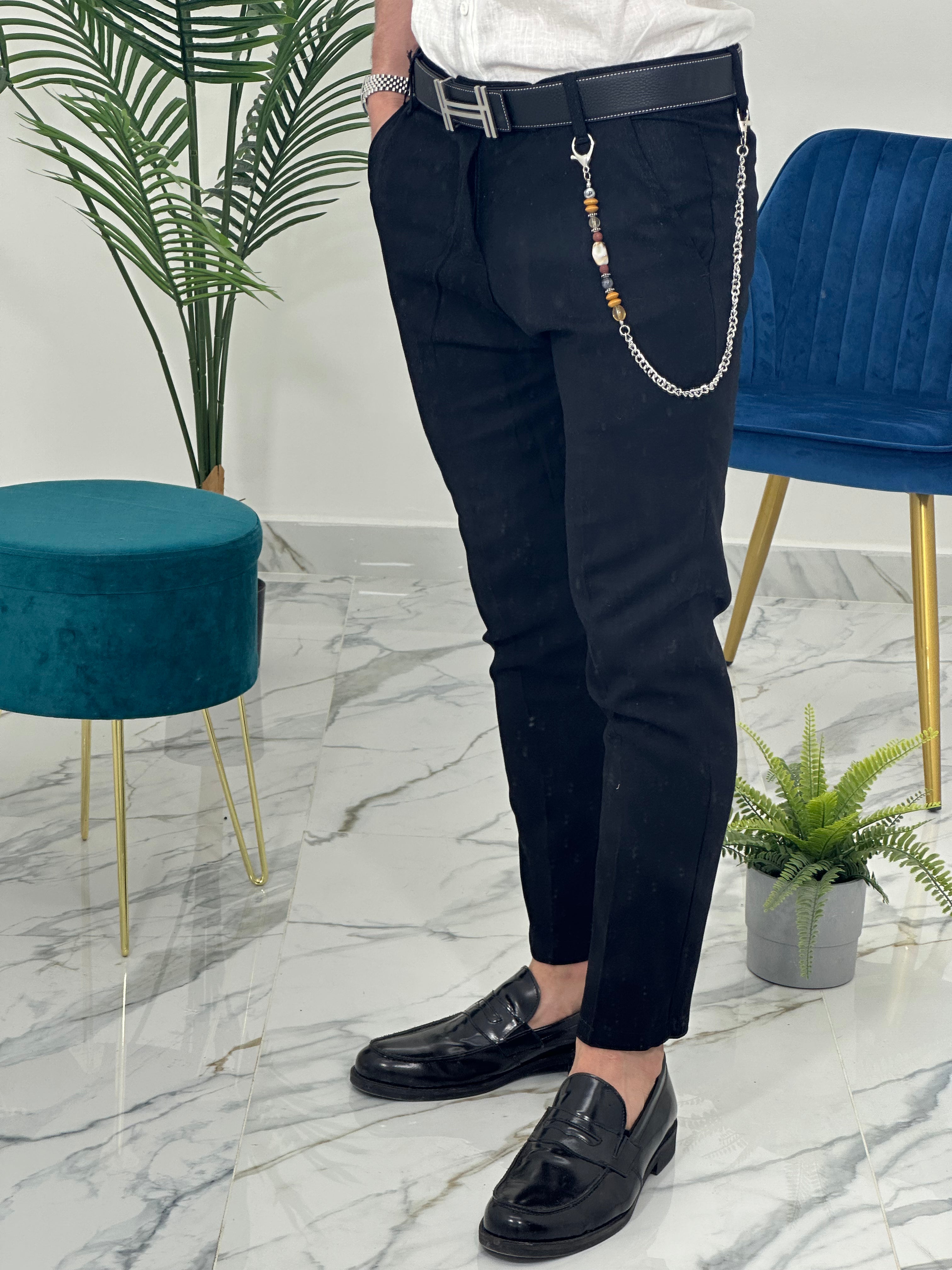 PANTALONE IN LINO col.NERO PU2124