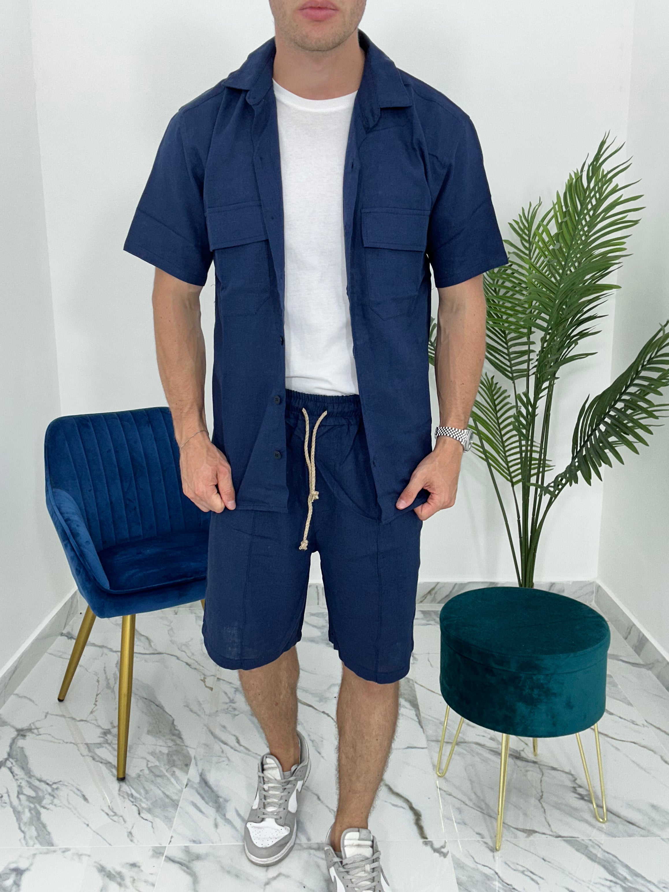 COMPLETO CAPRI IN LINO col. BLU