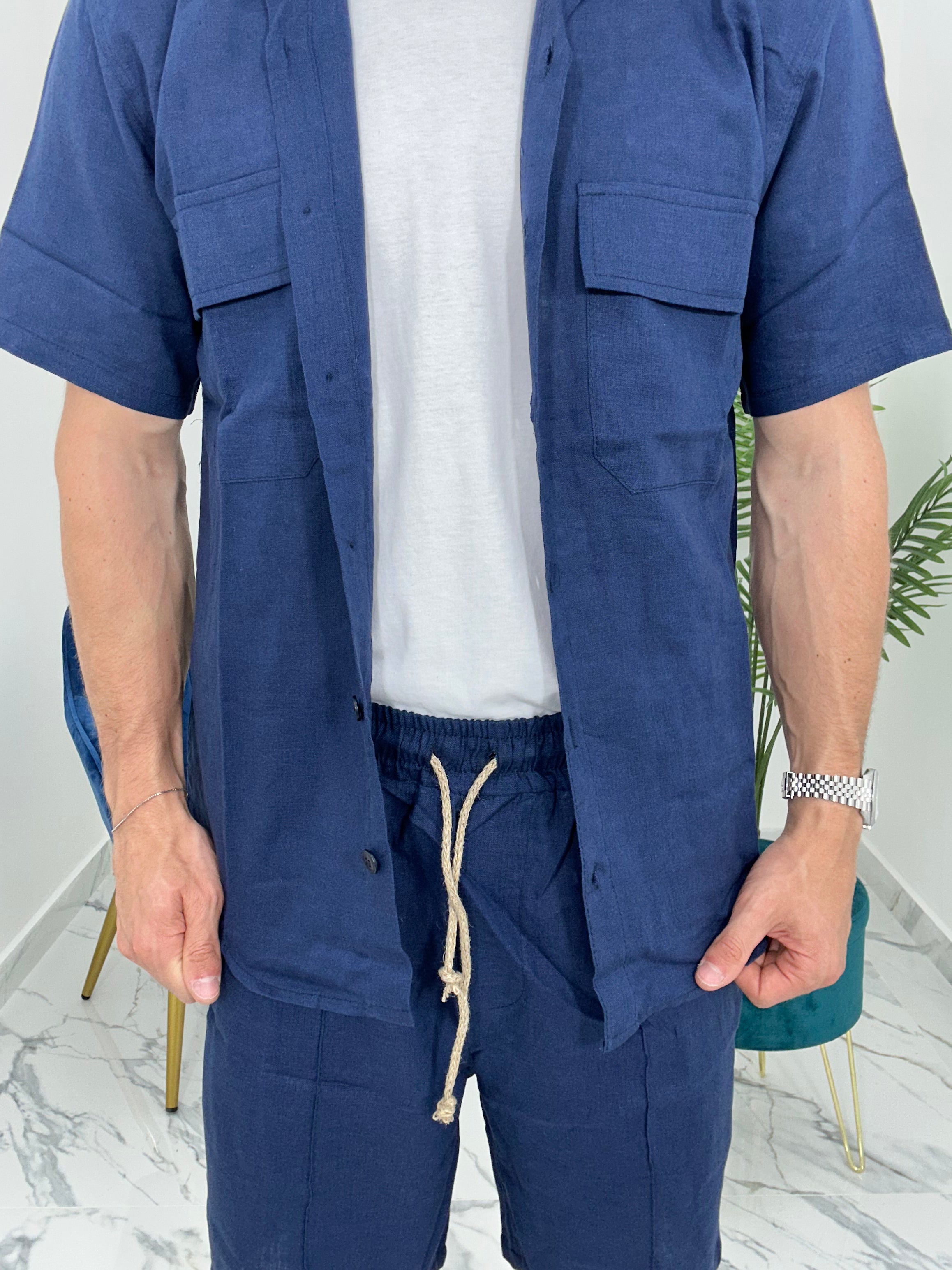 COMPLETO CAPRI IN LINO col. BLU