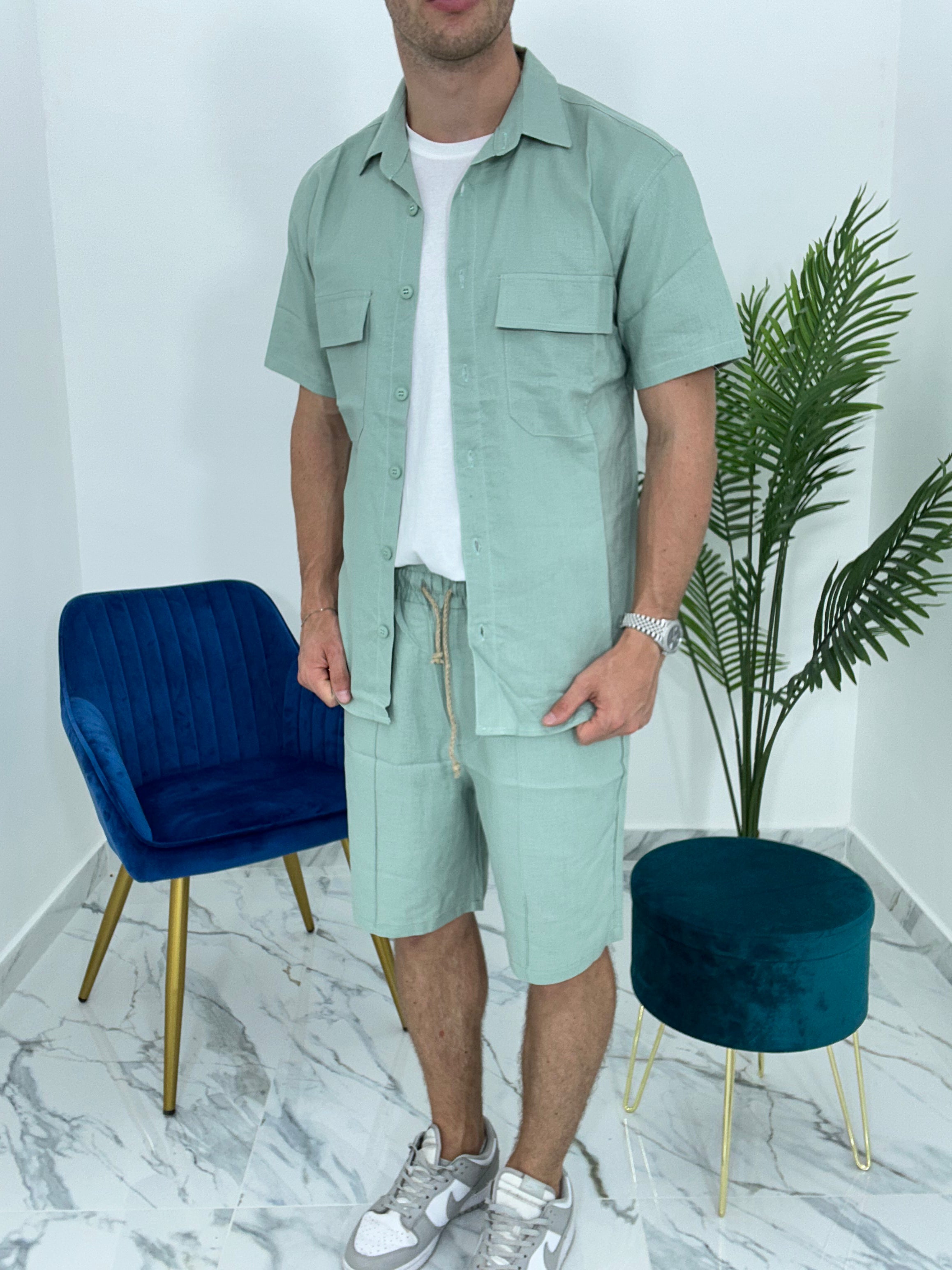 COMPLETO CAPRI IN LINO col. VERDE ACQUA