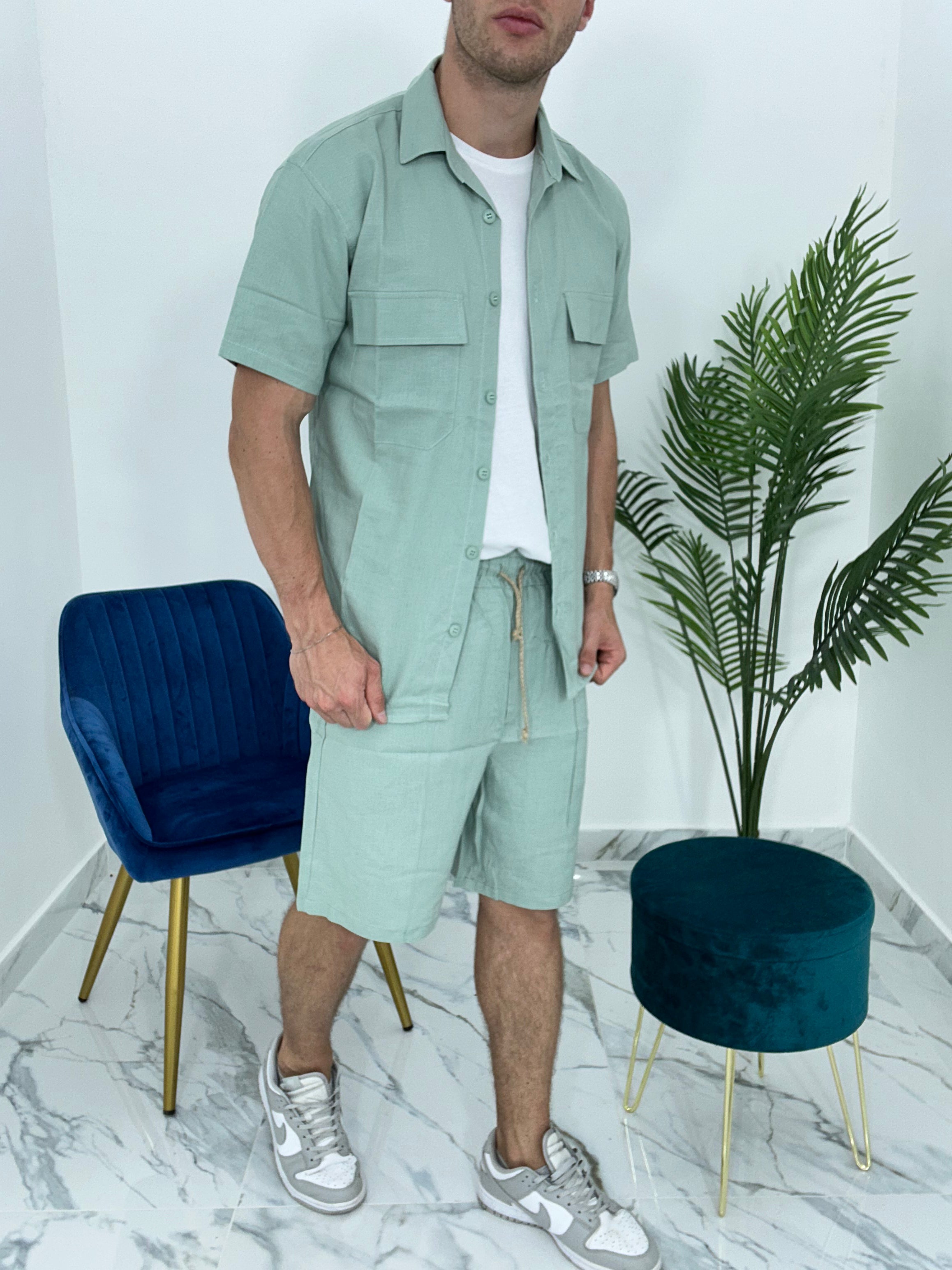 COMPLETO CAPRI IN LINO col. VERDE ACQUA
