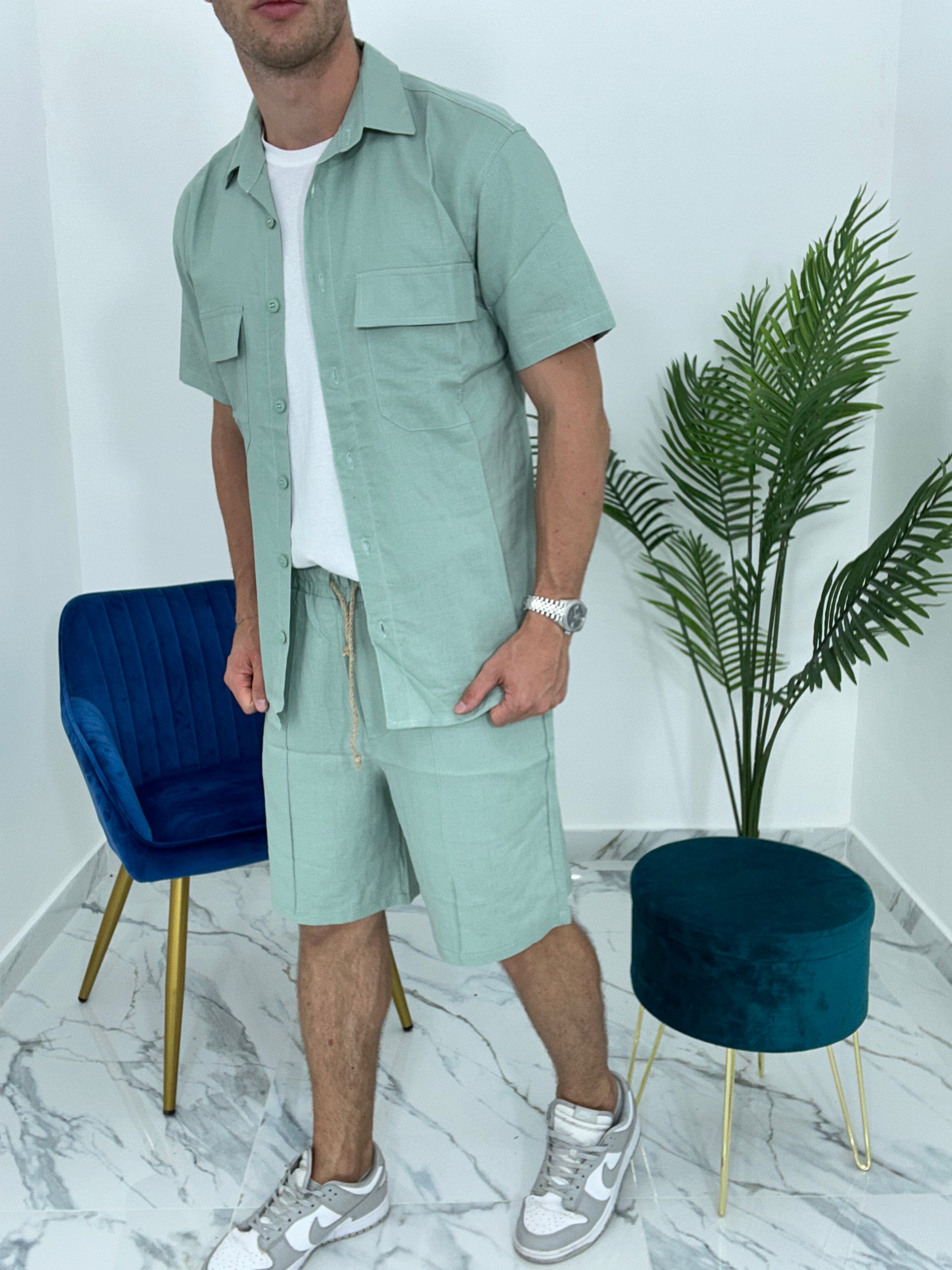 COMPLETO CAPRI IN LINO col. VERDE ACQUA