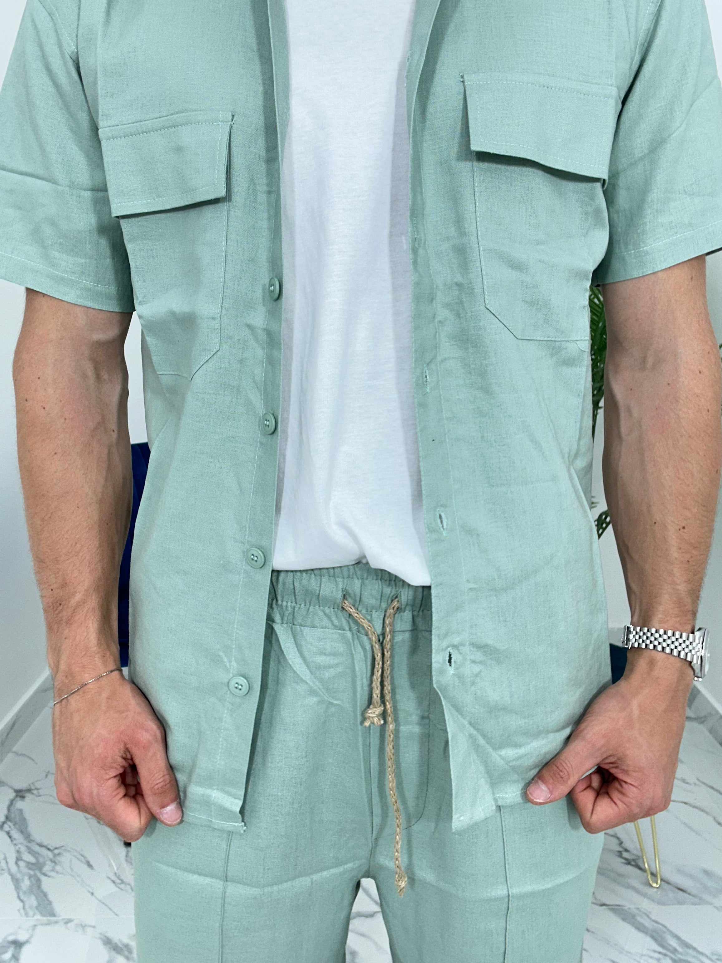 COMPLETO CAPRI IN LINO col. VERDE ACQUA