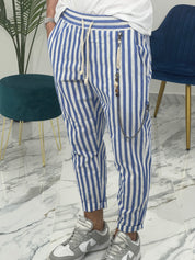 PANTALONE IN LINO A STRISCE RAM50 col.BLU