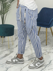 PANTALONE IN LINO A STRISCE RAM50 col.BLU