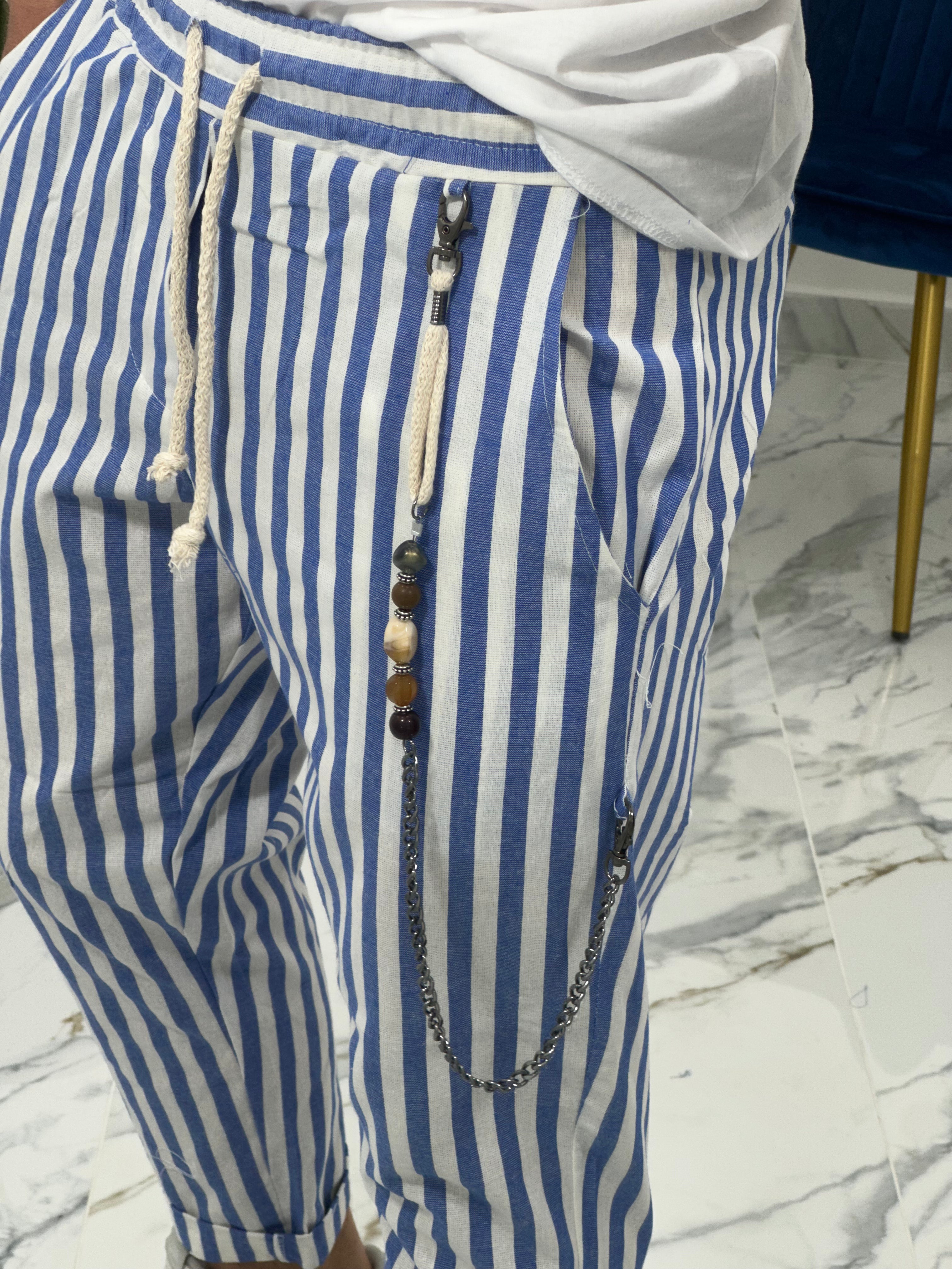 PANTALONE IN LINO A STRISCE RAM50 col.BLU