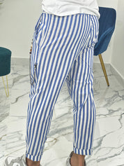 PANTALONE IN LINO A STRISCE RAM50 col.BLU