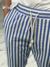 PANTALONE IN LINO A STRISCE RAM50 col.BLU