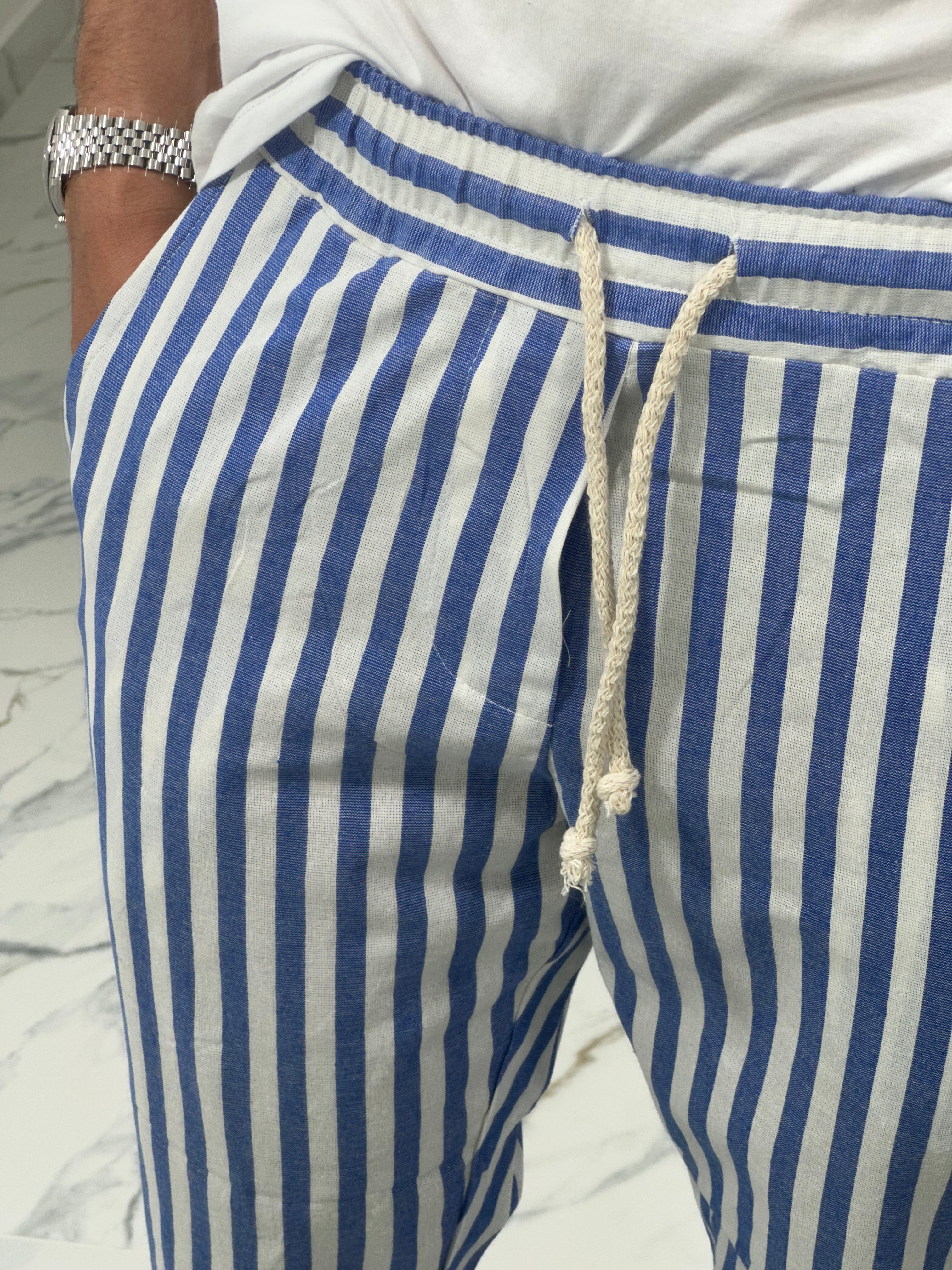 PANTALONE IN LINO A STRISCE RAM50 col.BLU