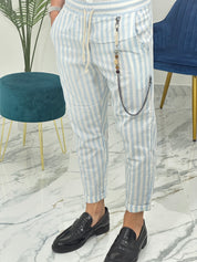 PANTALONE IN LINO A STRISCE RAM50 col.TURCHESE