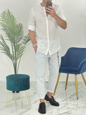 PANTALONE IN LINO A STRISCE RAM50 col.TURCHESE