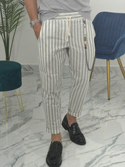 PANTALONE IN LINO A STRISCE RAM50 col.GRIGIO