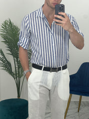 CAMICIA IN LINO A STRISCE col.BLU SKY02