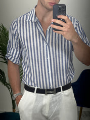 CAMICIA IN LINO A STRISCE col.BLU SKY02