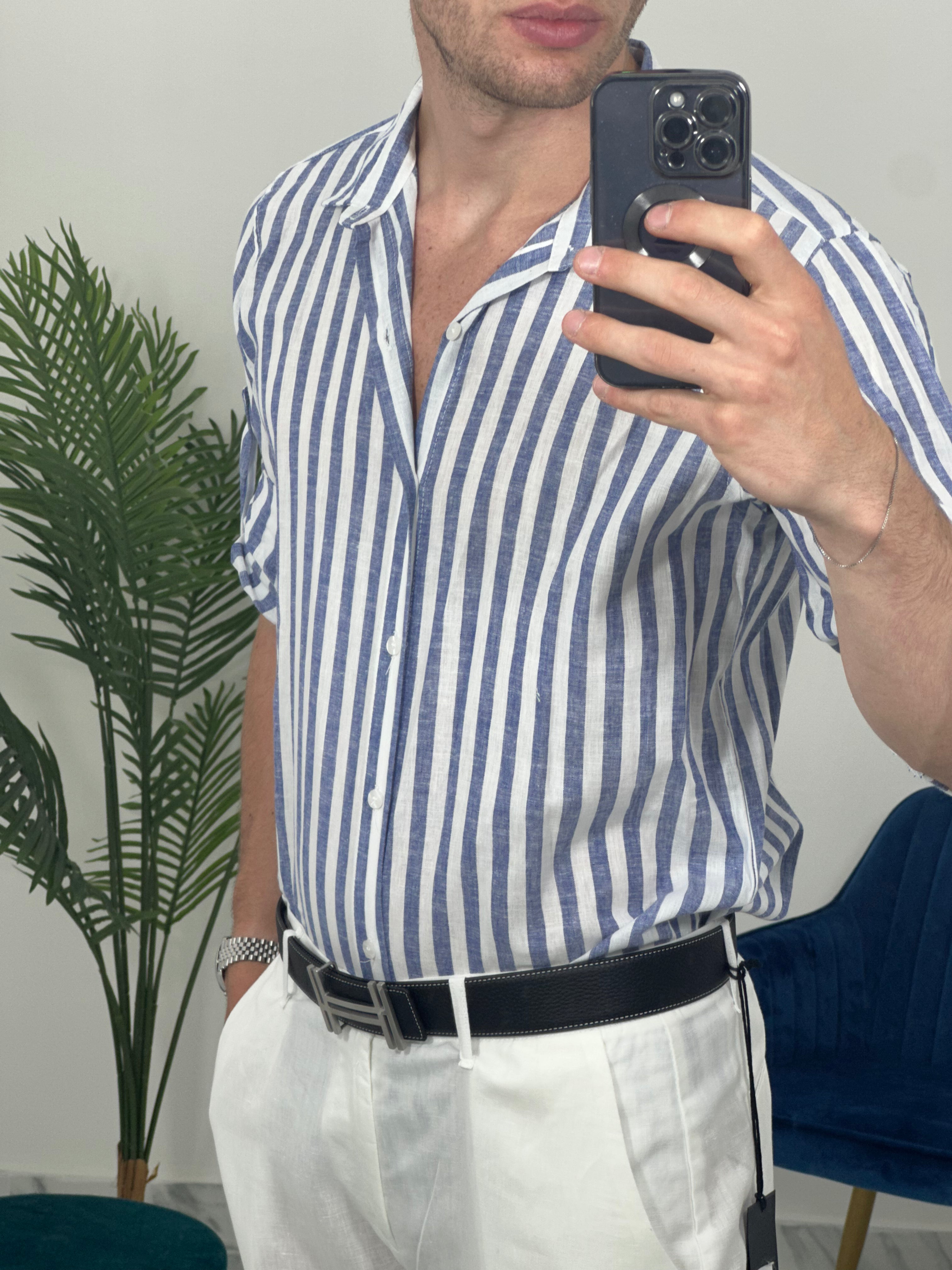 CAMICIA IN LINO A STRISCE col.BLU SKY02